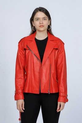 Куртка PARKA+ 1737 из натуральной кожи ягненка Красный 38