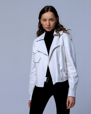 Куртка PARKA+ Z-3711 из натуральной кожи ягненка Белый 38