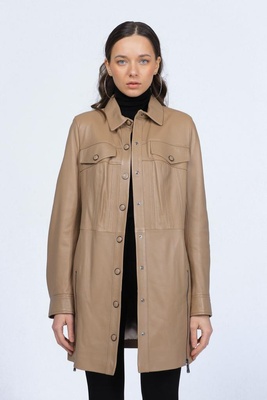 Куртка PARKA+ 540 из натуральной кожи ягненка с кнопками Бежевий S